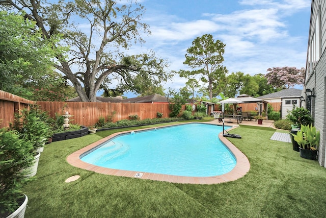 6803 Las Brisas Dr, Houston, TX 77083 - view of swimming pool with a gazebo, a fenced backyard, and a patio