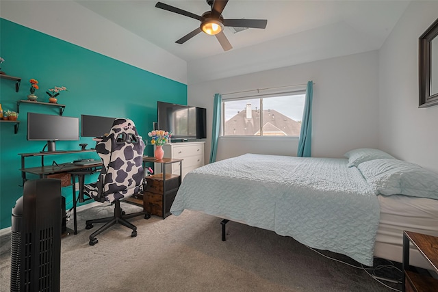 21002 Beech Landing Ln, Katy, TX 77450 - bedroom with carpet, a ceiling fan, and vaulted ceiling