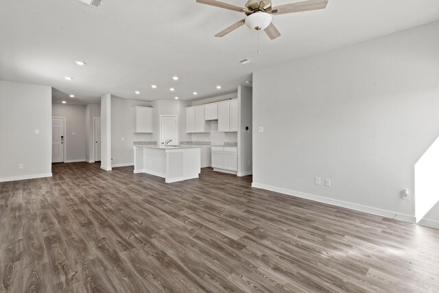 645 Blackberry Ln, La Marque, TX 77568 - unfurnished living room with recessed lighting, wood finished floors, and ceiling fan