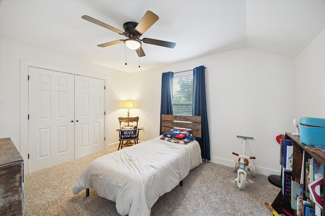 2201 Maple St, Liberty, TX 77575 - carpeted bedroom with a closet, ceiling fan, and lofted ceiling