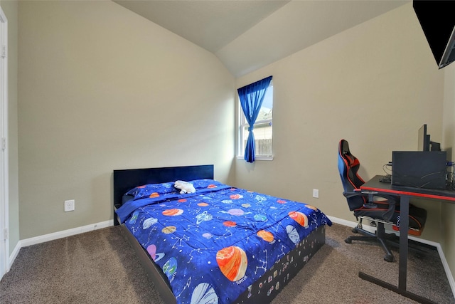 7427 Wheatley Gardens Dr, Houston, TX 77016 - bedroom featuring carpet flooring, lofted ceiling, and an office area