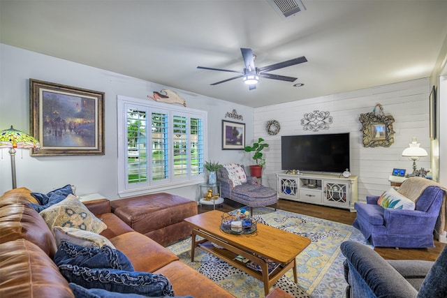 502 Spinn St, Brenham, TX 77833 - living room featuring a ceiling fan and wood finished floors