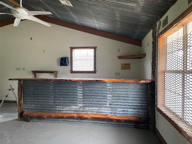 TBD S Fm 39, Donie, TX 75838 - indoor dry bar featuring concrete floors, lofted ceiling, and a ceiling fan