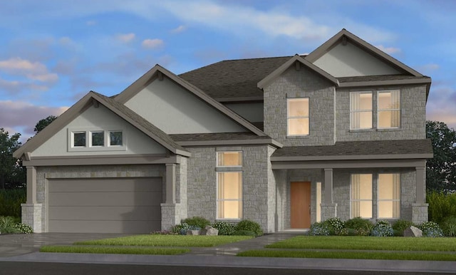 1588 River Point Dr, Friendswood, TX 77546 - view of front of property with stone siding, driveway, a shingled roof, and stucco siding