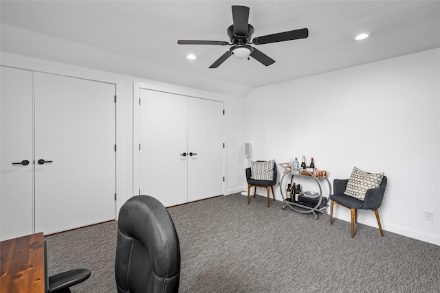 1801 Oneil St Unit C, Houston, TX 77019 - sitting room featuring recessed lighting, carpet, a ceiling fan, and an office area