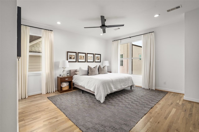 1801 Oneil St Unit C, Houston, TX 77019 - bedroom with light wood finished floors, recessed lighting, and ceiling fan