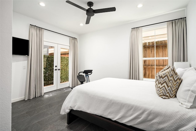 1801 Oneil St Unit C, Houston, TX 77019 - bedroom with french doors, access to exterior, recessed lighting, and a ceiling fan