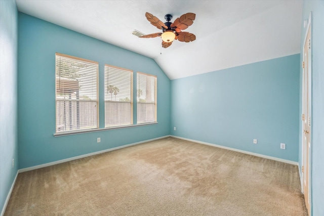 10207 Olive Mount St, Pearland, TX 77584 - carpeted empty room featuring a ceiling fan and vaulted ceiling