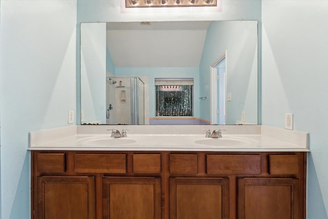 10207 Olive Mount St, Pearland, TX 77584 - full bathroom with double vanity and a shower stall