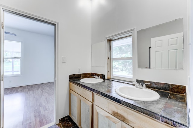 131 Canary Ln, Coldspring, TX 77331 - bathroom with double vanity, healthy amount of natural light, and wood finished floors