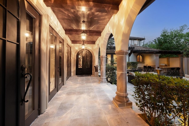 3751 Aberdeen Way, Houston, TX 77025 - doorway to property with french doors and a tiled roof