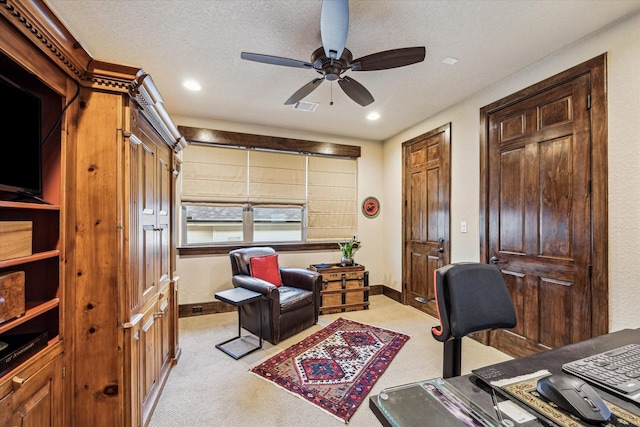 3751 Aberdeen Way, Houston, TX 77025 - office area with a ceiling fan, light carpet, and recessed lighting