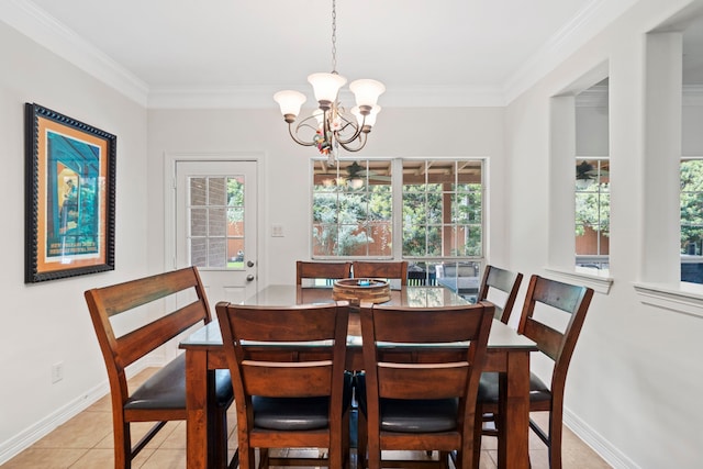 2326 Vinemead Ct, Katy, TX 77450 - dining room featuring a chandelier, ornamental molding, and light tile patterned flooring