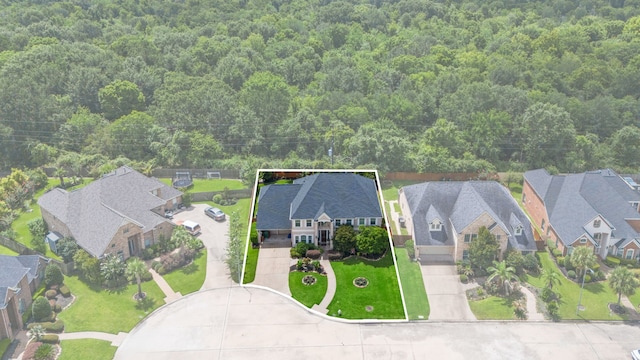 2326 Vinemead Ct, Katy, TX 77450 - aerial view of residential area with a forest and property parcel outlined