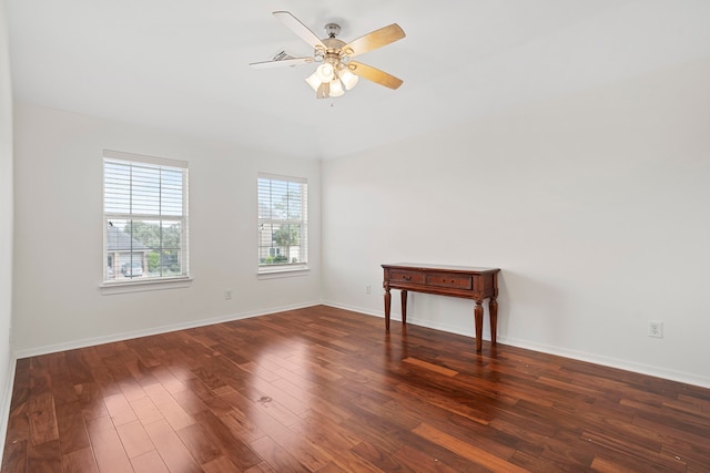 2326 Vinemead Ct, Katy, TX 77450 - empty room with wood finished floors, a ceiling fan, and vaulted ceiling