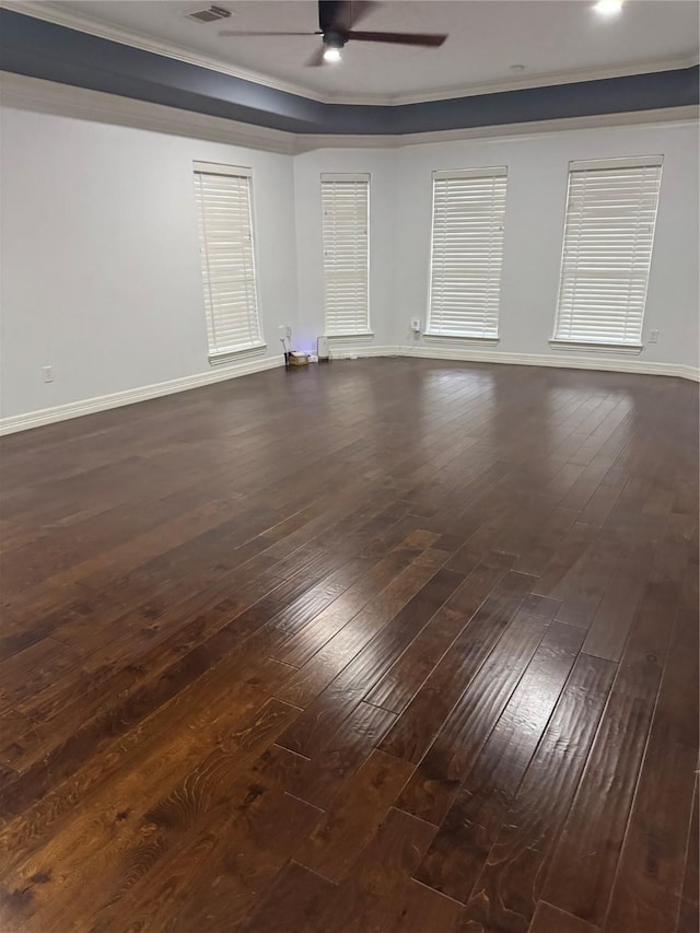 14410 Brentshire Ln, Houston, TX 77069 - empty room with ceiling fan, dark wood-style floors, and crown molding