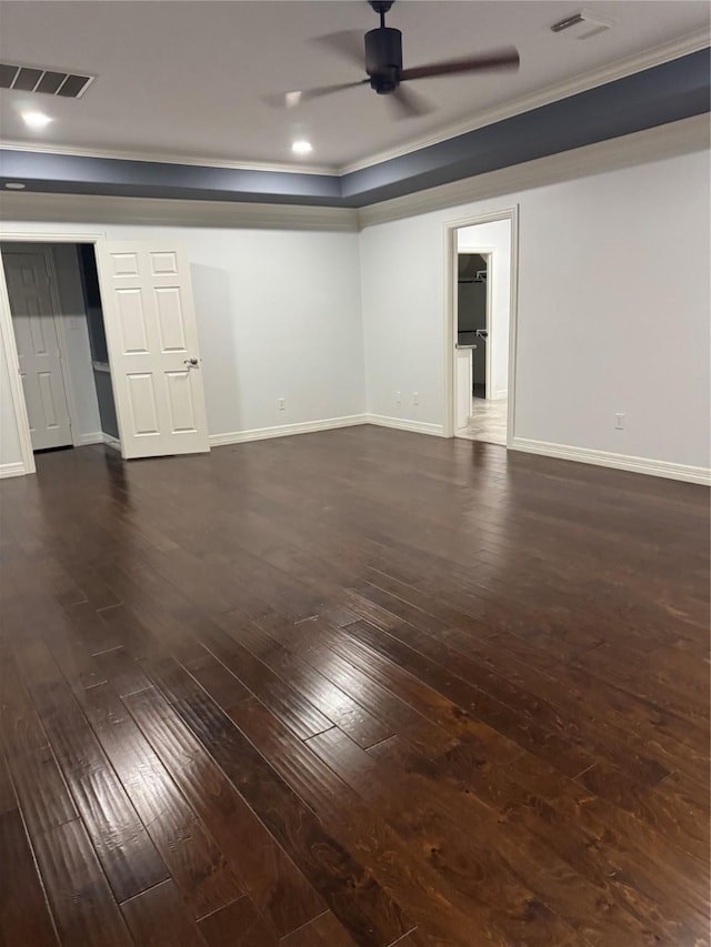 14410 Brentshire Ln, Houston, TX 77069 - spare room featuring ornamental molding, dark wood-style flooring, and a ceiling fan