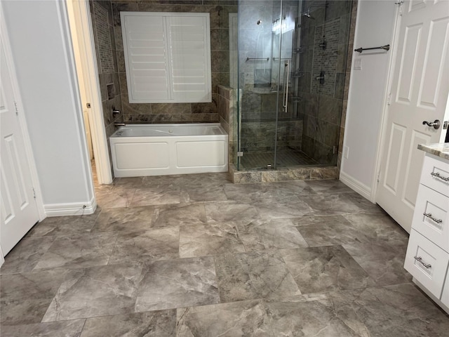 14410 Brentshire Ln, Houston, TX 77069 - bathroom featuring a bath, a stall shower, and vanity