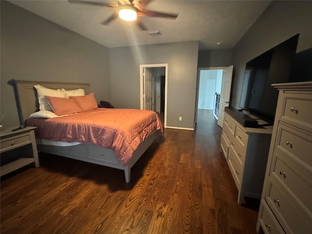 14410 Brentshire Ln, Houston, TX 77069 - bedroom featuring dark wood-type flooring, a ceiling fan, and vaulted ceiling