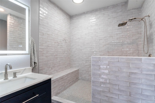 503 Detering St, Houston, TX 77007 - bathroom featuring a walk in shower, vanity, and recessed lighting