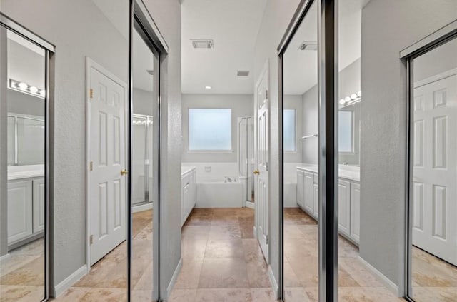 8814 Silent Willow Ln, Sugar Land, TX 77479 - full bath with a bath, a closet, vanity, and a shower