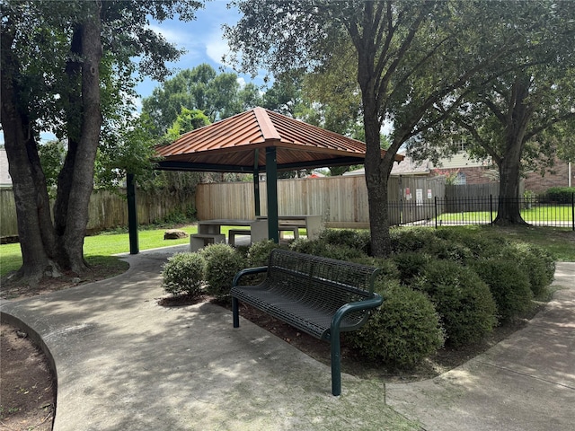 15018 Moss Boulder Ct, Houston, TX 77084 - view of home's community featuring a gazebo, a patio, and a fenced backyard