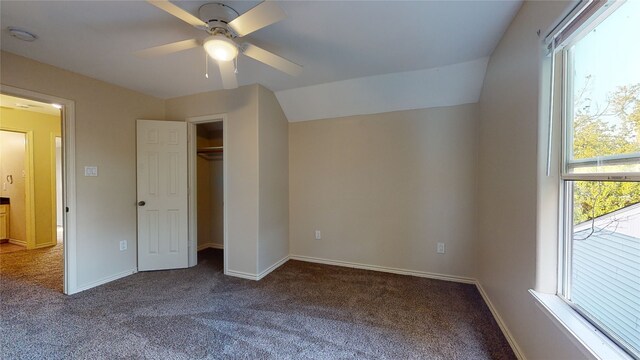 4106 Friar Point Rd, Houston, TX 77047 - unfurnished bedroom with carpet, multiple windows, ceiling fan, and lofted ceiling