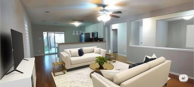 2518 Skyview Cove Ct, Houston, TX 77047 - living room featuring a ceiling fan and wood finished floors