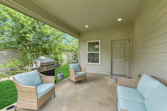 3534 Cork Dr, Houston, TX 77047 - fenced backyard featuring a patio, outdoor lounge area, and a grill