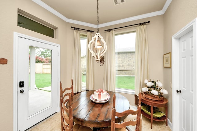9419 Pecos Pass Ct, Cypress, TX 77433 - dining area with light tile patterned floors and ornamental molding