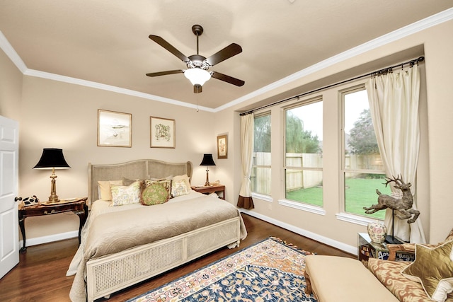 9419 Pecos Pass Ct, Cypress, TX 77433 - bedroom with crown molding, wood finished floors, and a ceiling fan