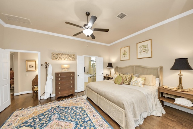9419 Pecos Pass Ct, Cypress, TX 77433 - bedroom with ornamental molding, wood finished floors, and a ceiling fan