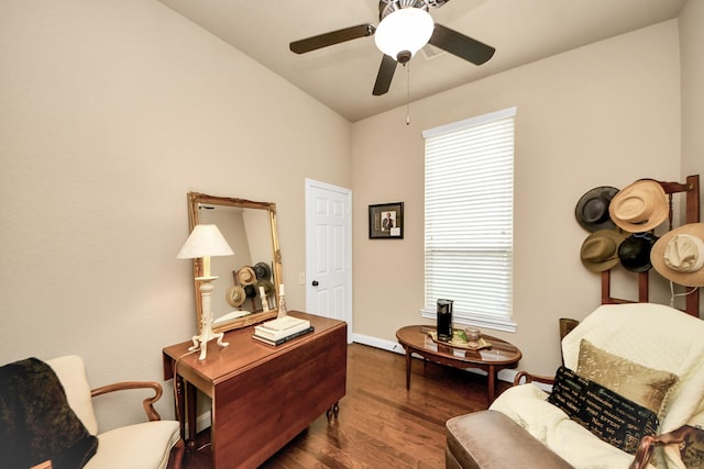 9419 Pecos Pass Ct, Cypress, TX 77433 - office area with ceiling fan, wood finished floors, healthy amount of natural light, and vaulted ceiling