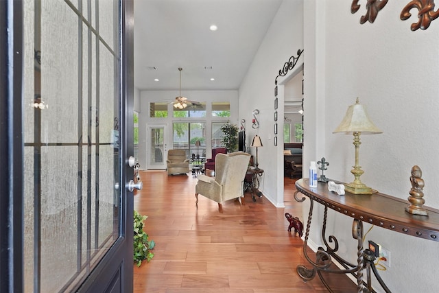 3330 Lake Island Dr, Montgomery, TX 77356 - entryway with wood finished floors, a ceiling fan, and recessed lighting