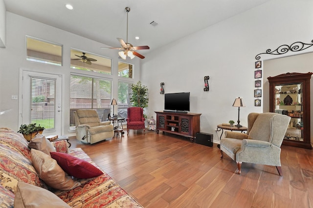 3330 Lake Island Dr, Montgomery, TX 77356 - living area featuring ceiling fan, wood finished floors, and recessed lighting