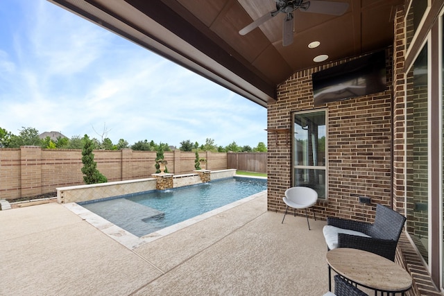 19219 Spotted Bass Ln, Cypress, TX 77433 - view of swimming pool with ceiling fan, a fenced backyard, and a patio