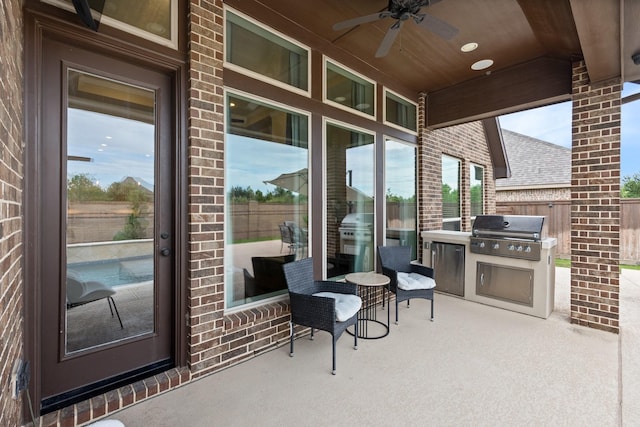 19219 Spotted Bass Ln, Cypress, TX 77433 - view of patio featuring ceiling fan and area for grilling