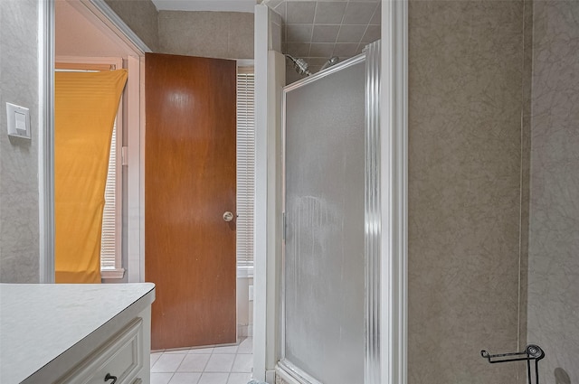 4610 Brinkman St, Houston, TX 77018 - bathroom featuring a stall shower, vanity, and tile patterned floors