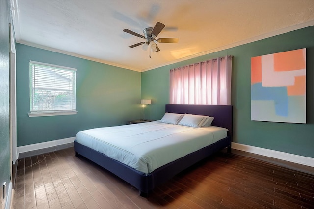 4610 Brinkman St, Houston, TX 77018 - bedroom with ornamental molding, hardwood / wood-style flooring, and a ceiling fan