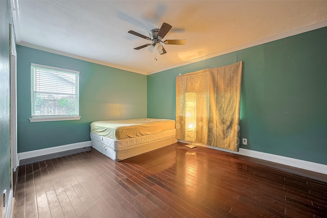 4610 Brinkman St, Houston, TX 77018 - bedroom with ornamental molding, hardwood / wood-style floors, and a ceiling fan