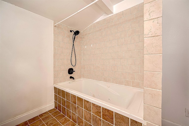 4610 Brinkman St, Houston, TX 77018 - bathroom with tile patterned flooring, lofted ceiling, and a combined bath / shower with jetted tub