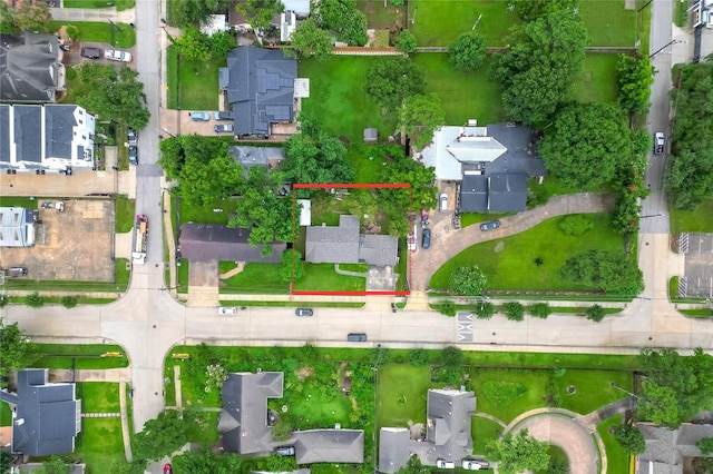 4610 Brinkman St, Houston, TX 77018 - aerial perspective of suburban area featuring property parcel outlined