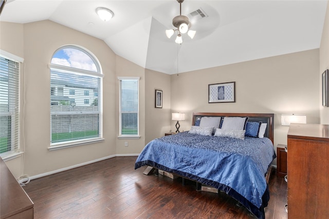 19334 St Winfred Dr, Spring, TX 77379 - bedroom with vaulted ceiling, wood finished floors, and a ceiling fan