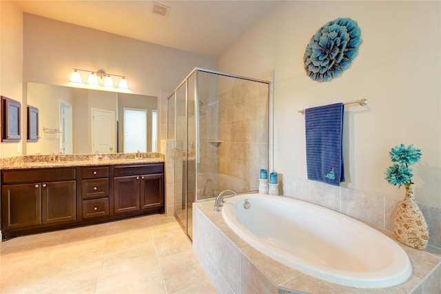 3411 Brampton Island Dr, Katy, TX 77494 - full bathroom featuring a bath, a stall shower, double vanity, and tile patterned floors