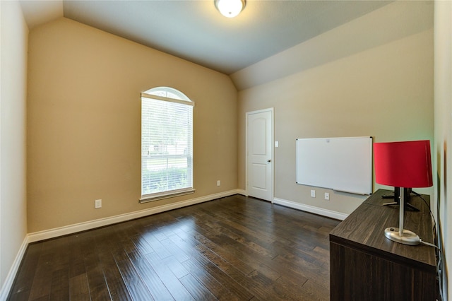 3411 Brampton Island Dr, Katy, TX 77494 - unfurnished office with lofted ceiling and dark wood-style floors