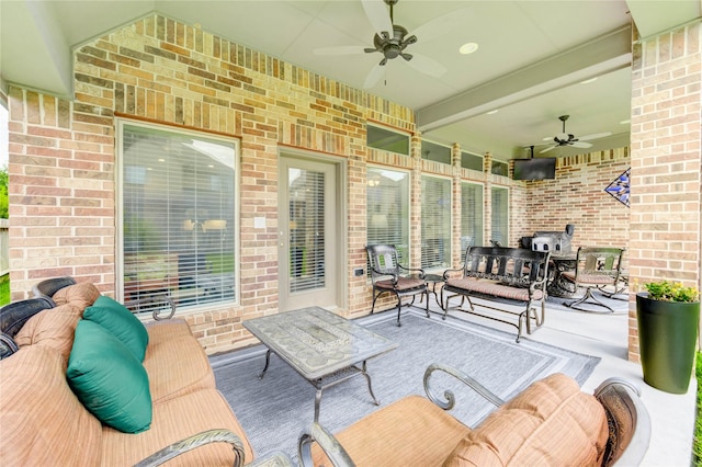 3411 Brampton Island Dr, Katy, TX 77494 - view of patio with ceiling fan, outdoor dining space, and an outdoor hangout area