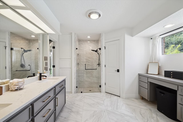 1802 Cedar Creek Ct, Houston, TX 77077 - full bath featuring a stall shower, double vanity, recessed lighting, and marble finish flooring