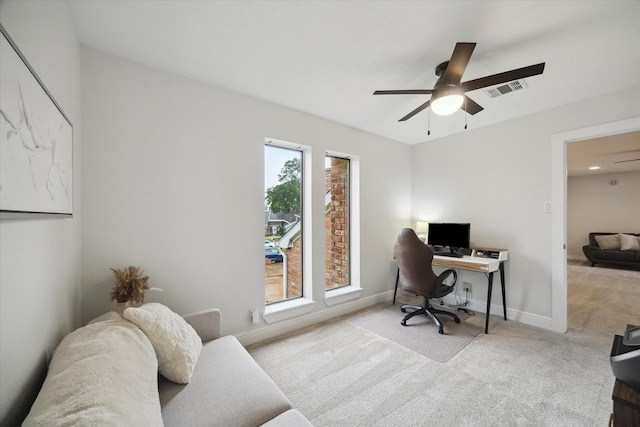 1802 Cedar Creek Ct, Houston, TX 77077 - carpeted home office with ceiling fan and baseboards