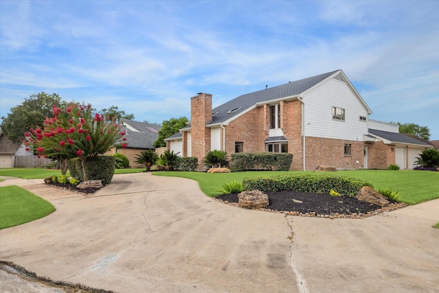 1802 Cedar Creek Ct, Houston, TX 77077 - view of side of home featuring brick siding, a lawn, and a chimney