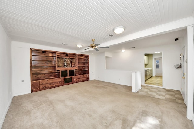 1404 Aldrich St, Houston, TX 77055 - unfurnished living room featuring a ceiling fan, carpet, and wood ceiling